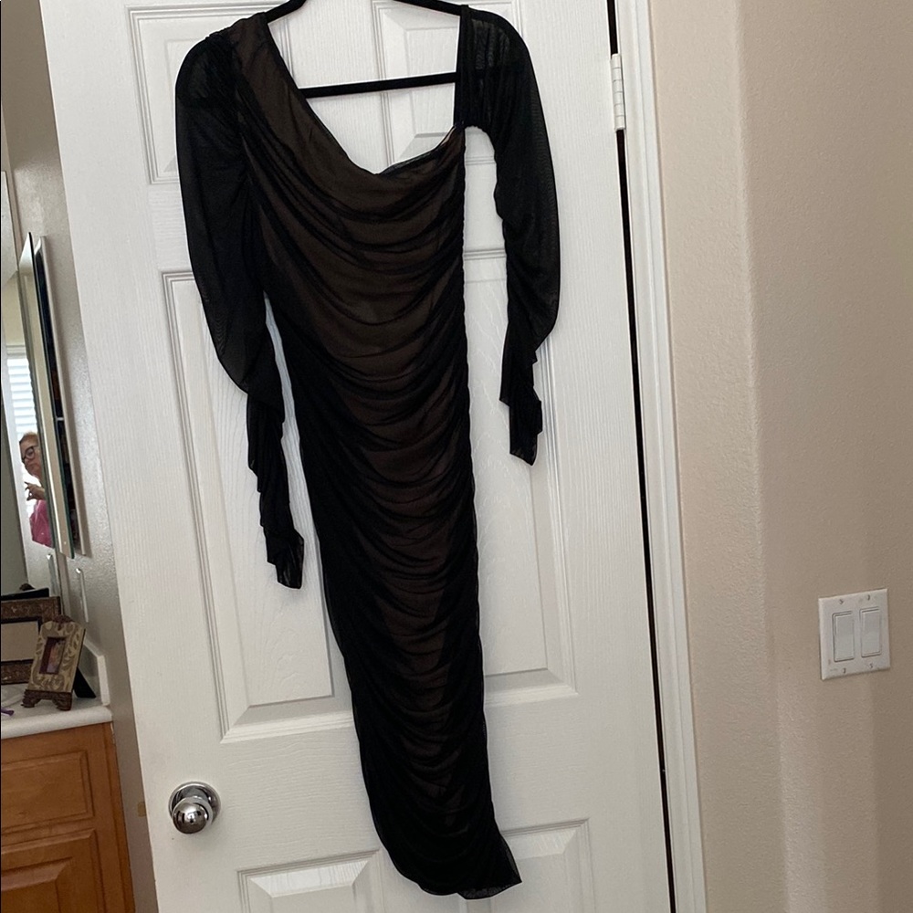 VENUS Black Asymmetrical Ruched Gown